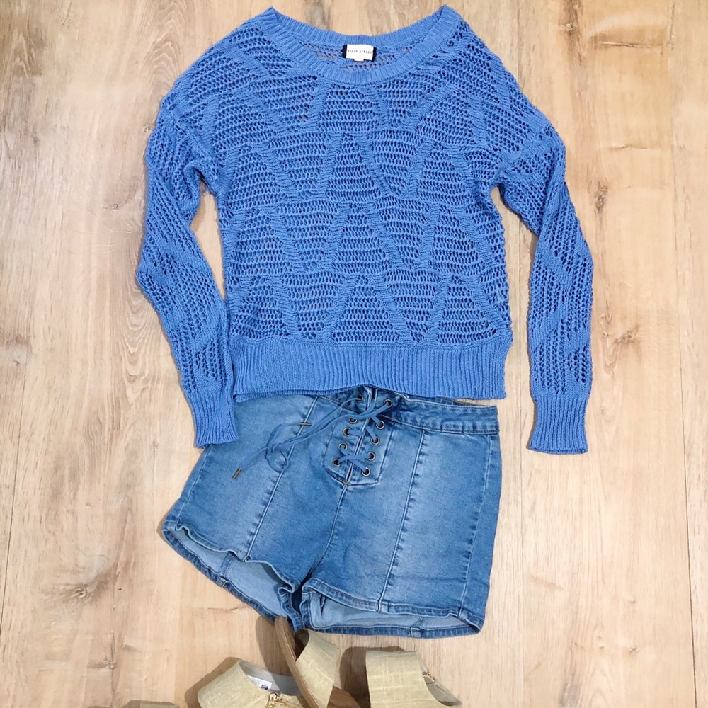 Loose Knit Long Sleeve Sweater Blue Size Large